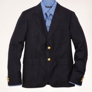 Loro Piana Brooks Brothers Blazer Boys 18 Black Super 120s Wool Gold Buttons